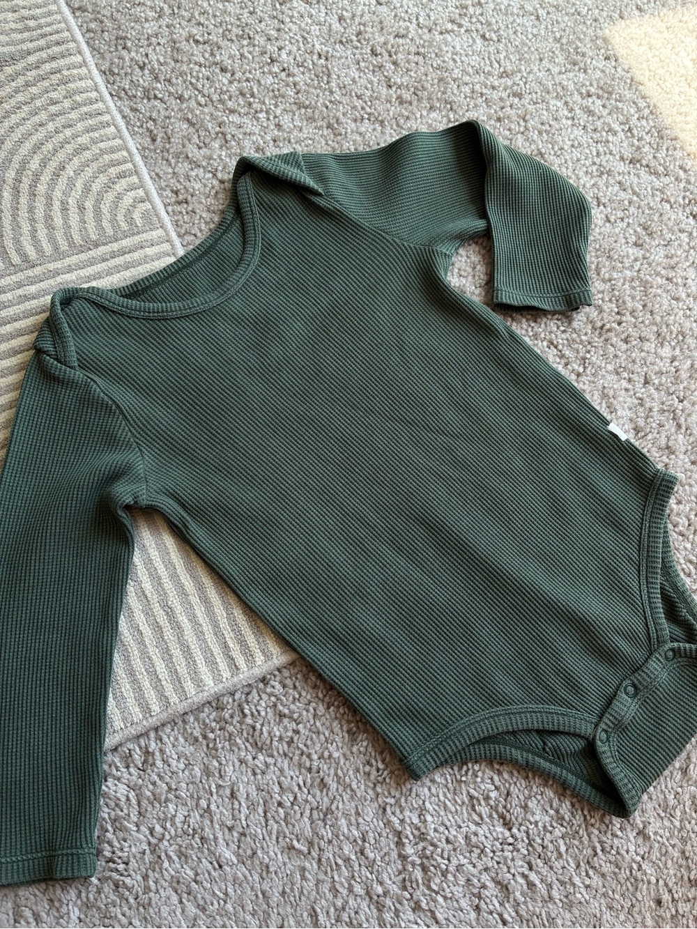 Loulou Lollipop Tencel Waffle-Knit Long Sleeve Baby One-Piece in Forrest Green